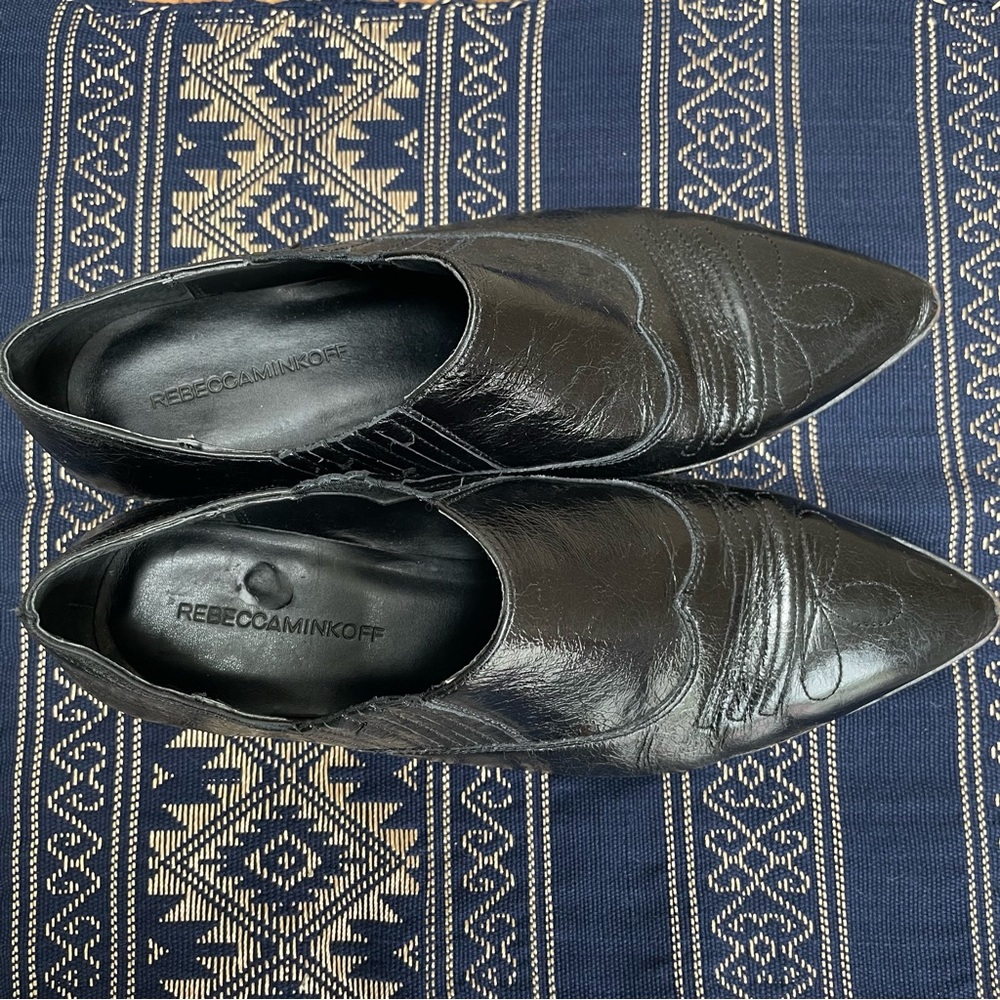 Rebecca Minkoff Koso Black Leather Western Bootie Flats Shoes Size 9 - Picture 8 of 9